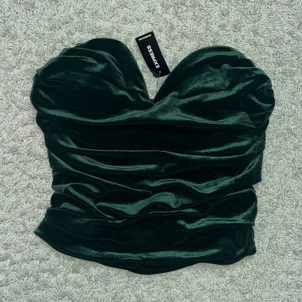 🆕 NWT Express Bodycon Forest Green Velvet Cowl Neck Corset Top in Womens size S - Picture 1 of 7
